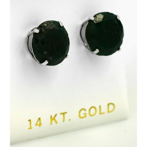 Genuine 8.16 Cts Emerald Stud Earrings 14k Gold